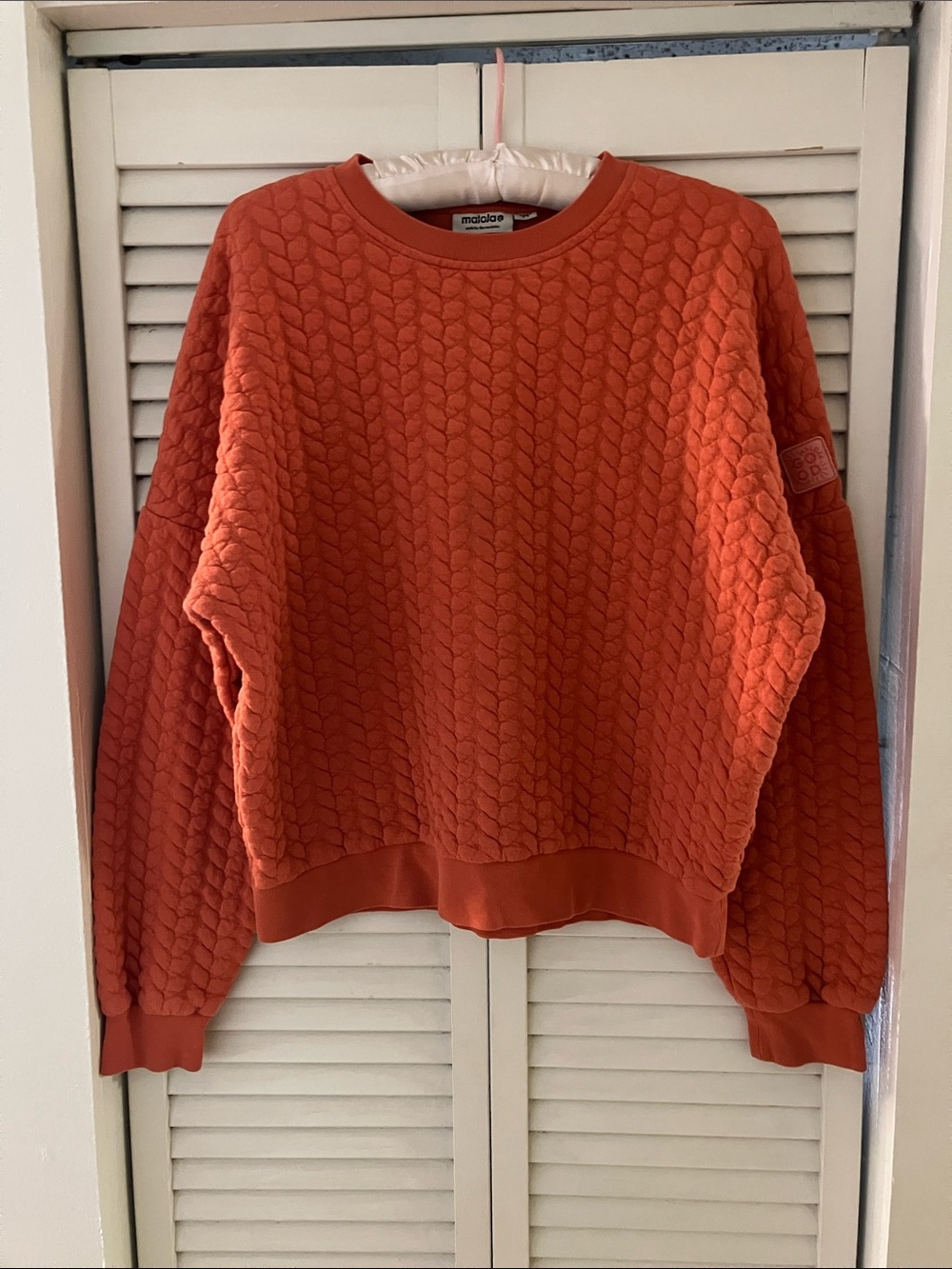 Maloja Quilted Crewneck Sweatshirt in Salmon Red Orange Size Medium